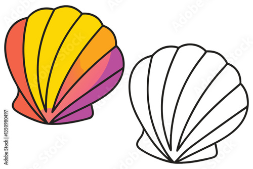 Vibrant Seashell Illustration with Coloring Page Option A Colorful and Fun Ocean Theme Image