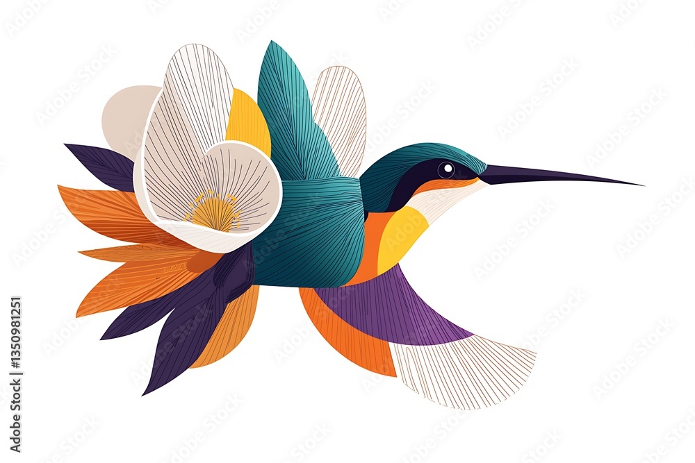 Fototapeta premium Floral Hummingbird in Flight for Abstract Art.