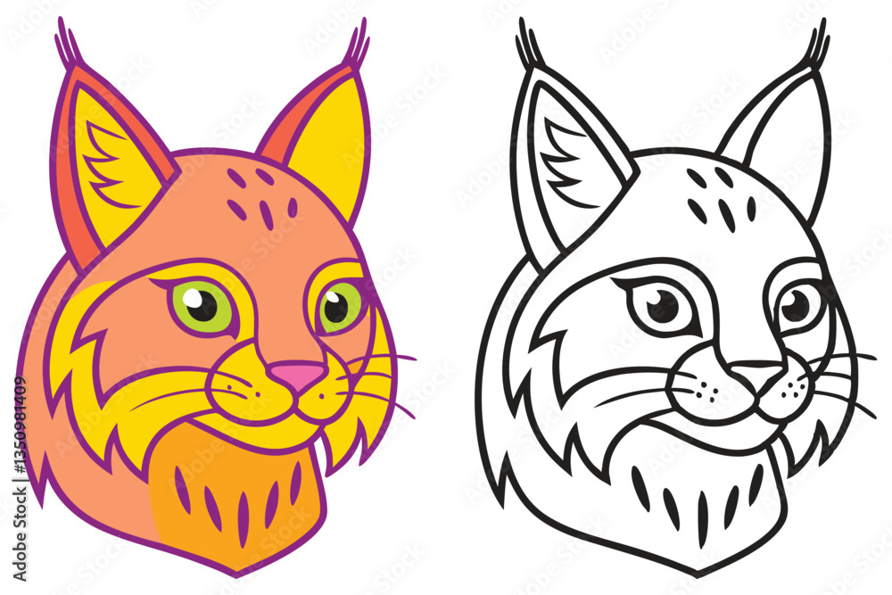 Obraz premium Adorable Bobcat Head Illustrations Coloring Book Page Wild Cat Portrait