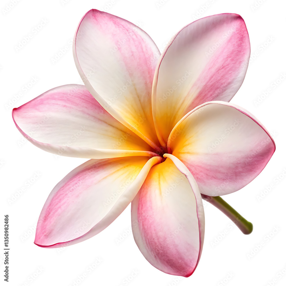 Fototapeta premium Close up of a delicate pink and white Plumeria flower.