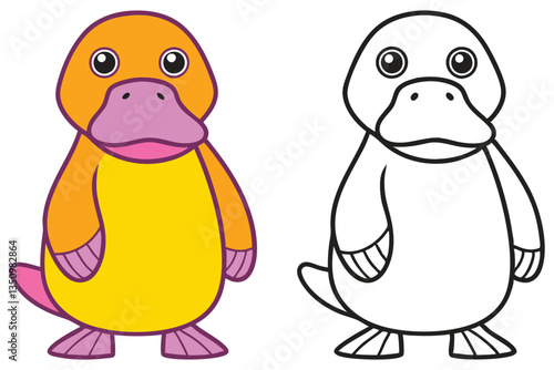 Adorable Platypus Cartoon Illustration Coloring Page Fun for Kids