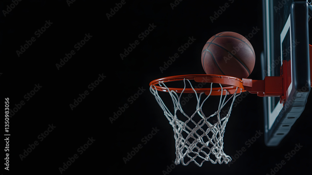 Basketball ball in the hoop, showcasing the perfect shot during a game.
Basketball ball in the hoop, showcasing the perfect shot during a game.
