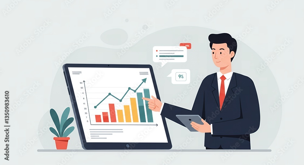 Businessman Presenting Growth Chart on Tablet Successful Strategy Financial Report Data Analysis Businessman Presenting Growth Chart on Tablet Successful Strategy Financial Report Data Analysis