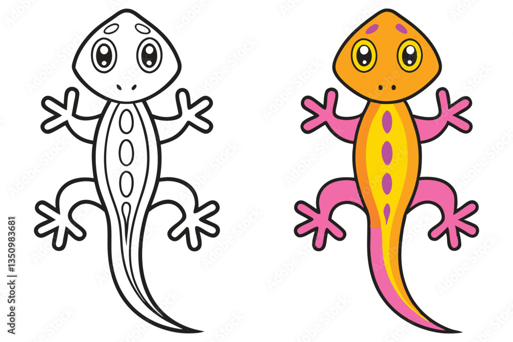 Obraz premium Adorable Cartoon Gecko Coloring Page Illustration for Kids Fun Learning Activities