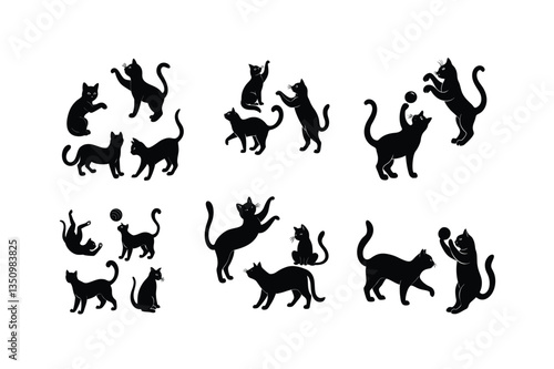 Cats are playing silhouette vector images in different style