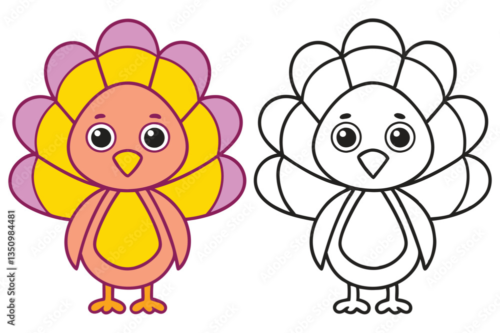 Obraz premium Adorable Cartoon Turkey Coloring Page Illustration for Kids Thanksgiving