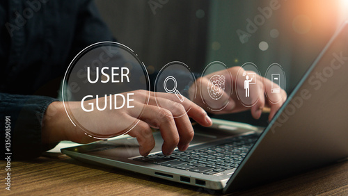 Foto User manual guide concept, Online instruction manual and strategy advice