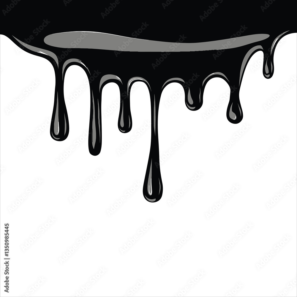 Dripping Liquid Vector Silhouette - Black Ink, Paint, or Oil Drips Isolated on White Background Dripping Liquid Vector Silhouette - Black Ink, Paint, or Oil Drips Isolated on White Background
