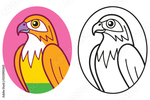 A Colorful and Line Art Illustration of a Majestic Hawk or Eagle Profile View