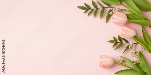 Delicate tulips and lush gr...