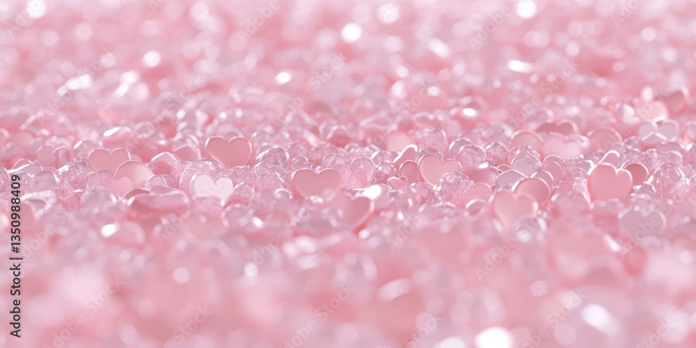 Abstract macro shot showcases a shimmering expanse of pastel pink heart-shaped glitter, evoking feelings of romance and festivity, perfect for decorative applications. Abstract macro shot showcases a shimmering expanse of pastel pink heart-shaped glitter, evoking feelings of romance and festivity, perfect for decorative applications.