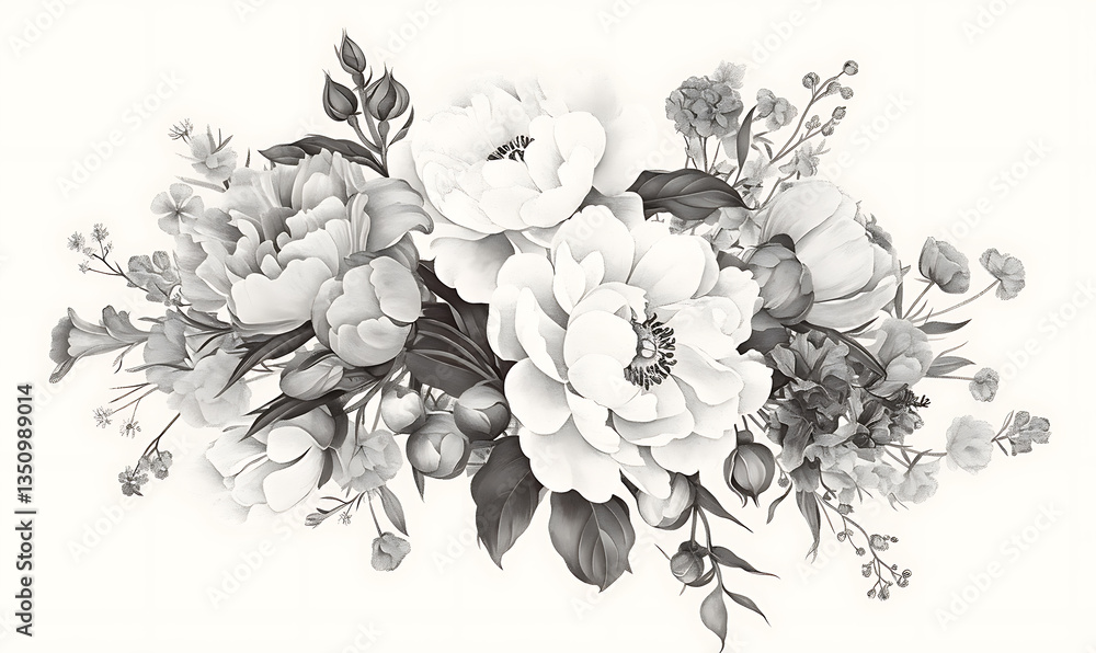 custom made wallpaper toronto digitalCreative 2D Doodle Floral Illustrations on White Background