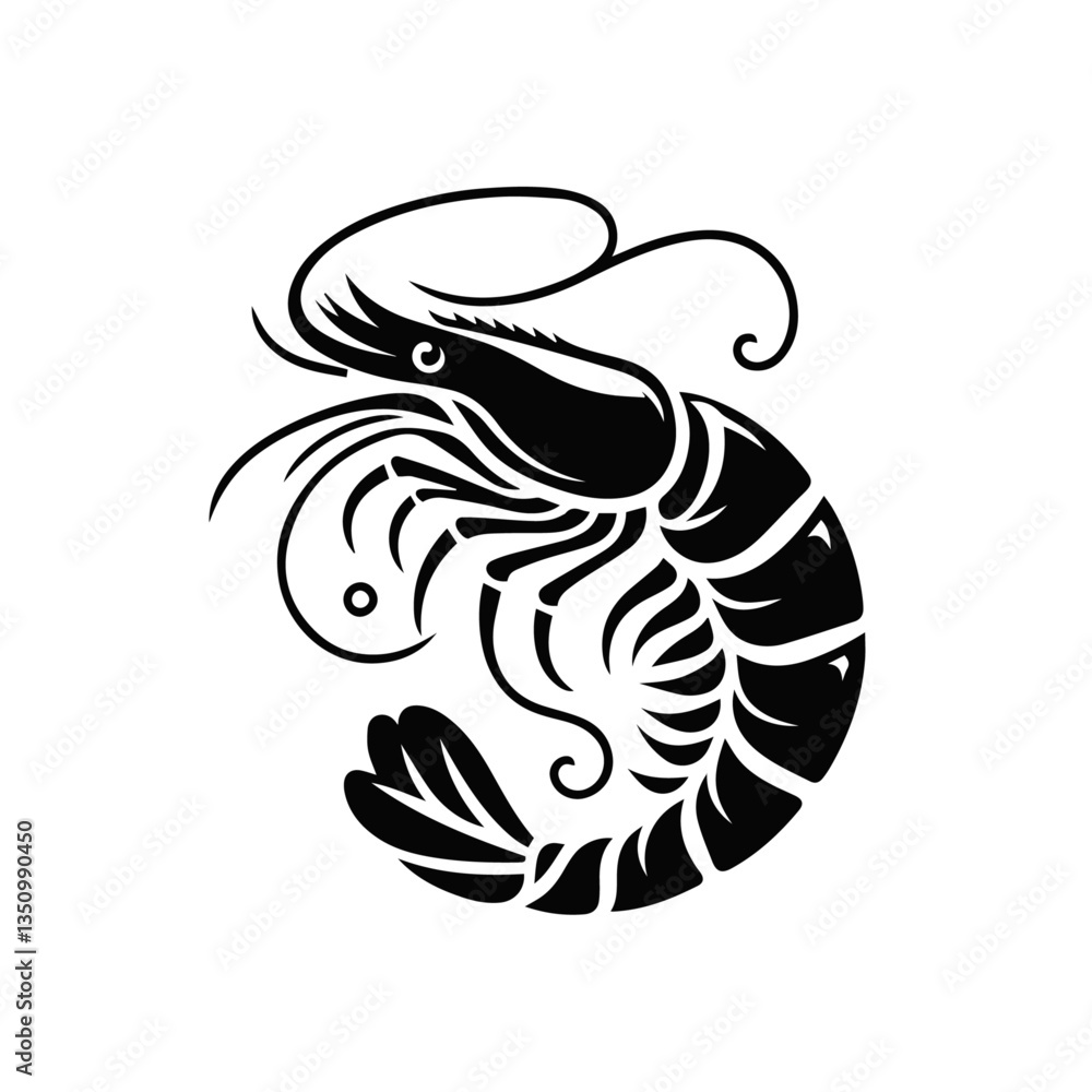 Shrimp Silhouette Vector – High-Quality Black and White Prawn Illustration for Seafood Logos & Design Shrimp Silhouette Vector – High-Quality Black and White Prawn Illustration for Seafood Logos & Design