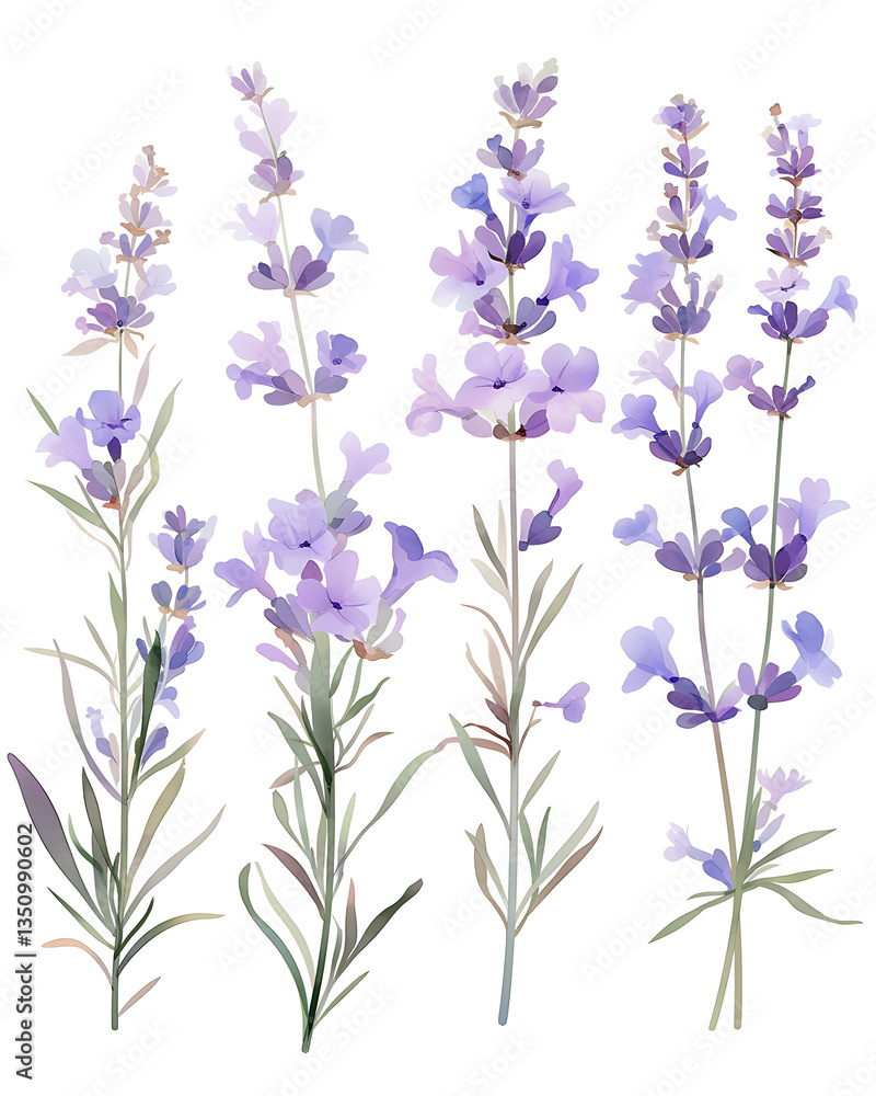 Naklejka premium Creative 2D Doodle Floral Illustrations on White Background