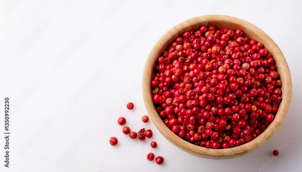 Red peppercorns in bowl on white background Red peppercorns in bowl on white background