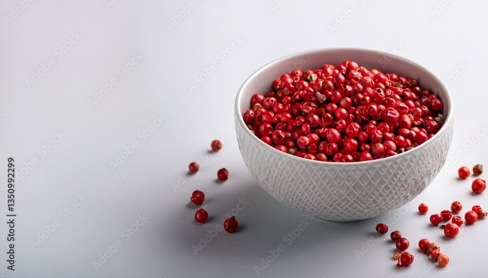 Red peppercorns in bowl on white background Red peppercorns in bowl on white background