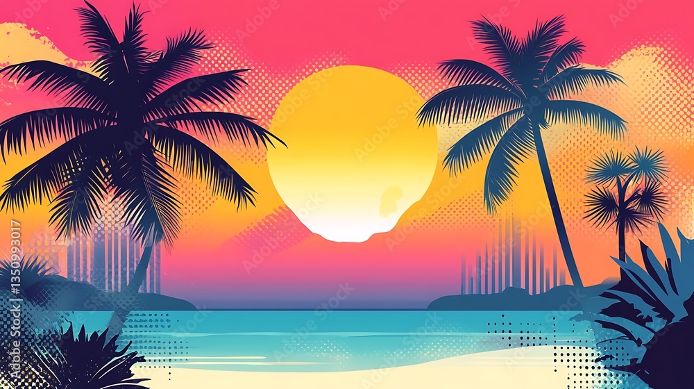 Tropical Sunset Beach Scene. Tropical Sunset Beach Scene.
