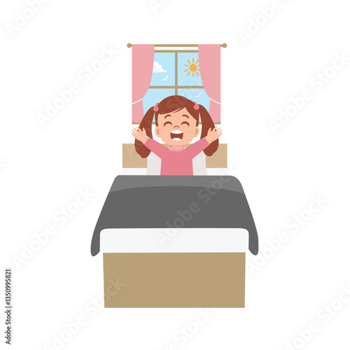 a cheerful young girl waking up in the morning