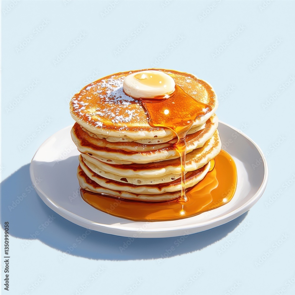 Delicious stack of pancakes with sweet syrup bright morning light food photography soft atmosphere top-down view breakfast indulgence Delicious stack of pancakes with sweet syrup bright morning light food photography soft atmosphere top-down view breakfast indulgence