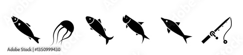 fish silhouette collection. vector. editable