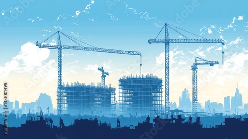 Construction site with cranes and high-rise building photo