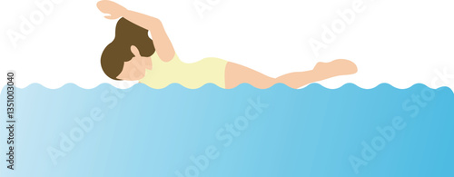 アイソメトリック　人物　女性　海　海水浴　プール　水着　水泳　夏　スポーツ　イラスト素材