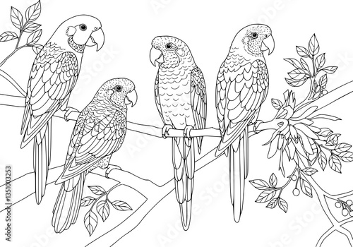 Parrot, Drawing, illlustration, kawaii, coloring book