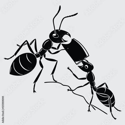 Two ants battling over food image silhouette design vector art and illustration