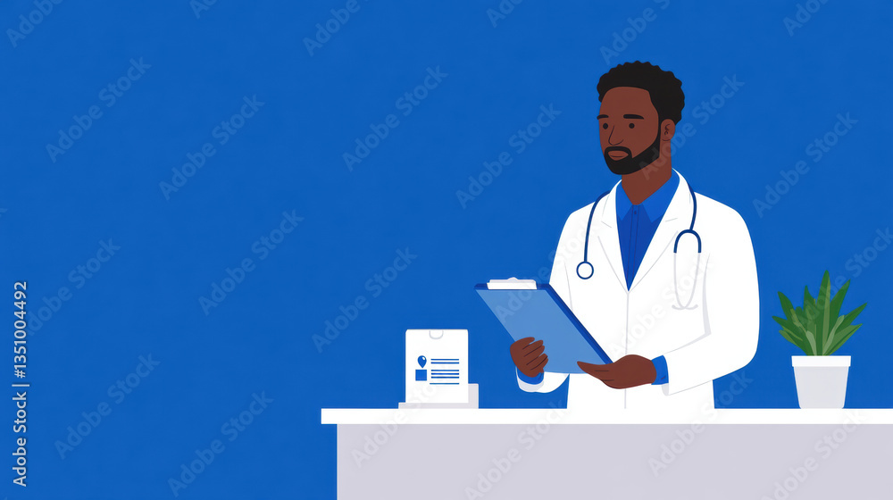 A doctor examines a patient's health report in a medical setting. A doctor examines a patient's health report in a medical setting.