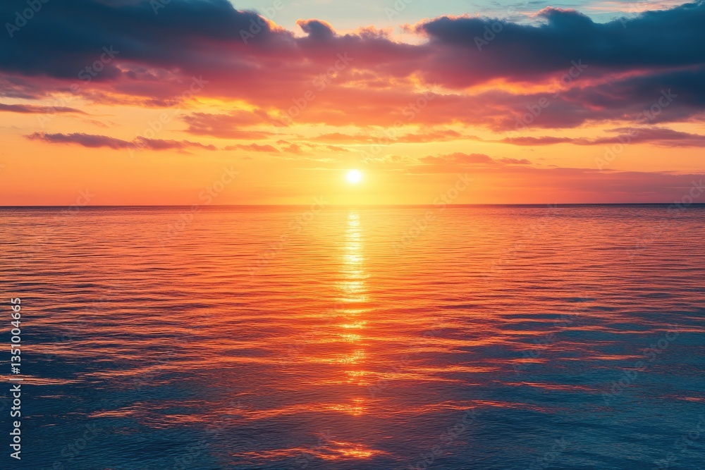 Fototapeta premium Vibrant sunset over calm ocean waters
