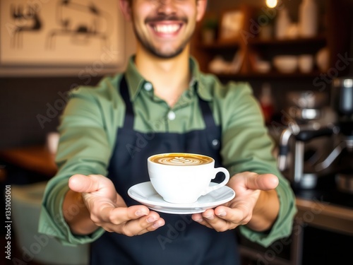 Wallpaper Mural Smiling barista offering latte art coffee Torontodigital.ca