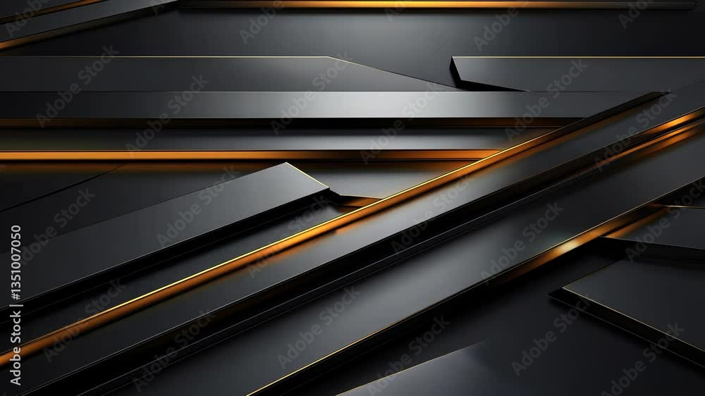 Abstract geometric design with dark grey metal panels and golden highlights. Layered, angled shapes create a modern, technological aesthetic. Sleek, futuristic, and sophisticated Abstract geometric design with dark grey metal panels and golden highlights. Layered, angled shapes create a modern, technological aesthetic. Sleek, futuristic, and sophisticated