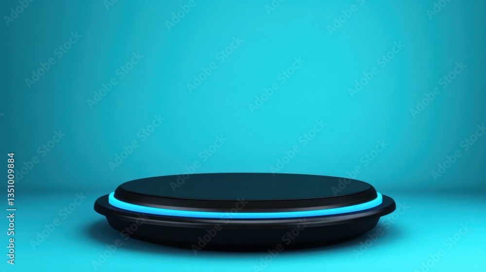 Empty Round Platform for Product Display on Blue Background Empty Round Platform for Product Display on Blue Background