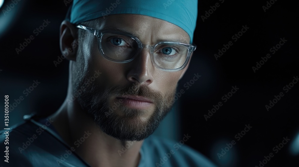 Focused male surgeon with determined expression Focused male surgeon with determined expression
