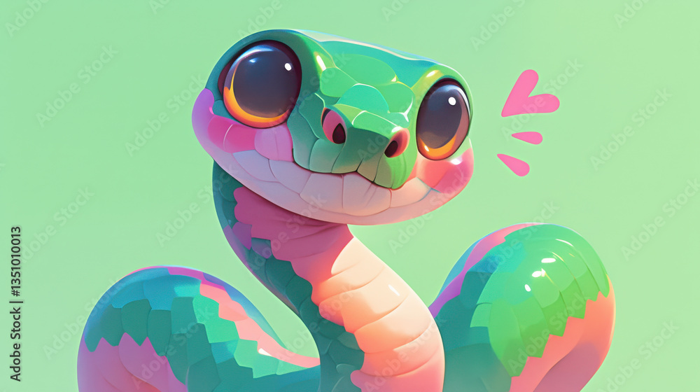 Fototapeta premium Cute Cartoon Snake with Heart Eyes