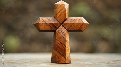 Fototapeta Naklejka Na Ścianę i Meble -  3D wooden cross model, geometric shape in realistic material