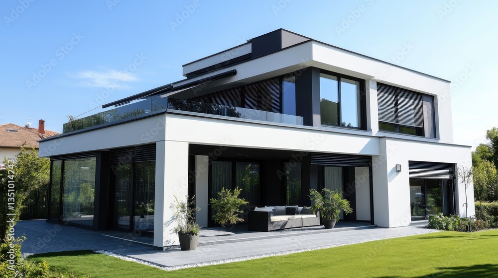 Modern Minimalist Home with Large Windows and Garden Modern Minimalist Home with Large Windows and Garden