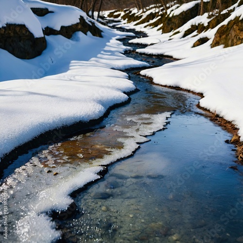 Spring illustration with melting river ice.