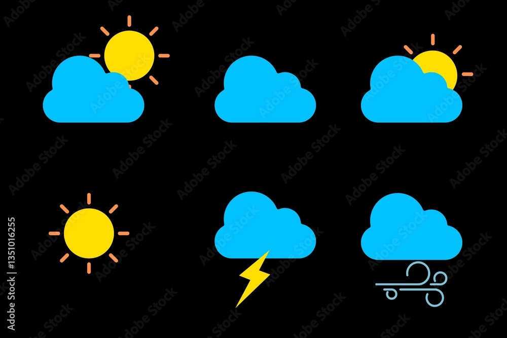 Set of weather icons on black background Set of weather icons on black background