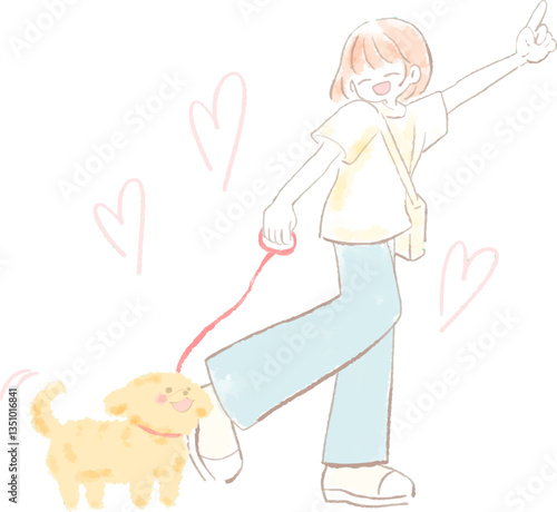 心が通い合っている犬と飼い主の散歩風景