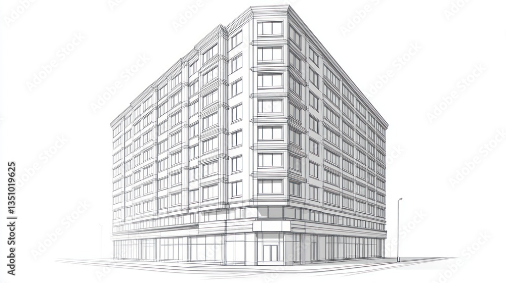 Architectural sketch of a modern apartment building (2) Architectural sketch of a modern apartment building (2)