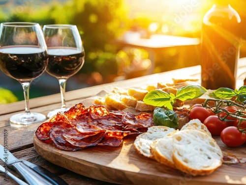 Wallpaper Mural Enticing tapas arrangement with wine at sunset rustic setting food photography outdoor view culinary delight Torontodigital.ca