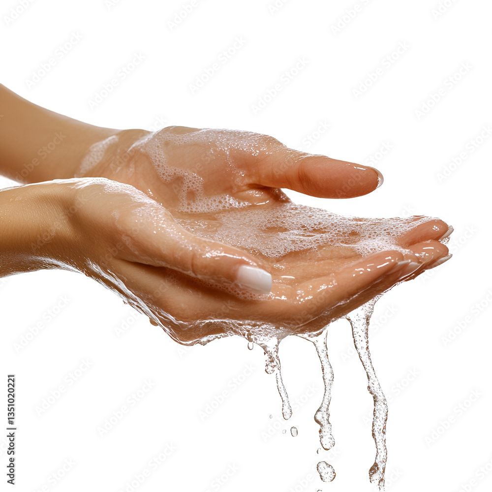 Fototapeta premium Woman's hands covered in soap suds water dripping down