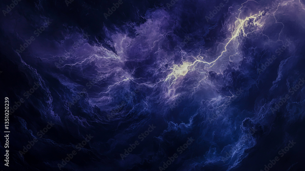 A powerful lightning strike cuts through the dark, stormy sky, casting light on detailed A powerful lightning strike cuts through the dark, stormy sky, casting light on detailed