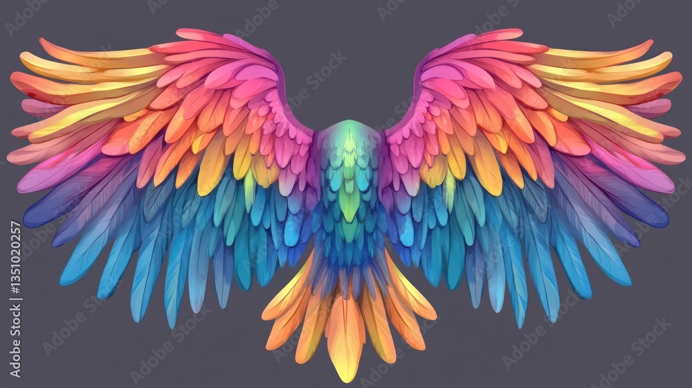 Obraz premium Colorful Rainbow Wings Spread, Fantasy Design, Background