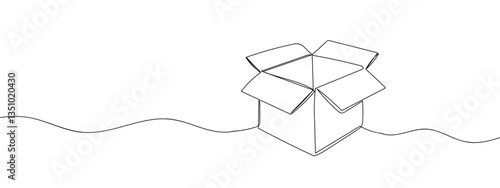 Single line, continuous, cardboard box with the top opened. line art vector business illustration with transparent background editable stroke.