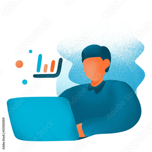 Digital illustration of a person working on a laptop.