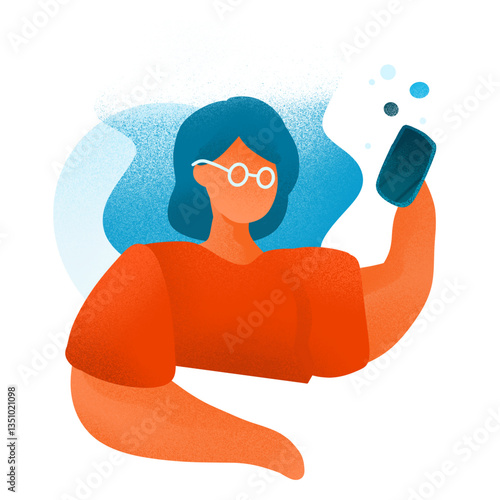 Digital illustration of a person holding a smartphone joyfully.