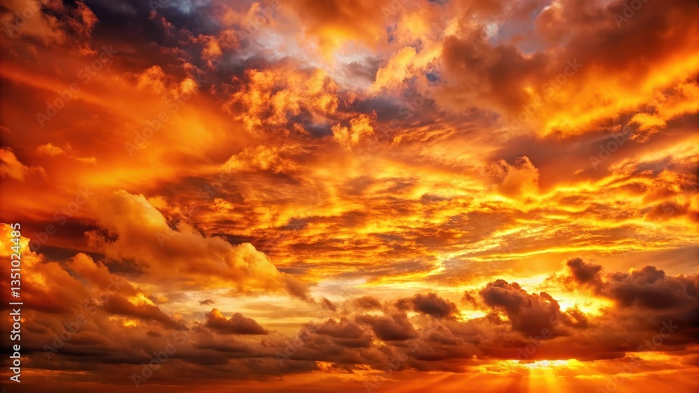 Fototapeta premium Glowing orange sky with thick clouds at sunset, sunset, cloudy, sunset, cloudy, nature, vibrant, sunrise, shadows, sky, cloud