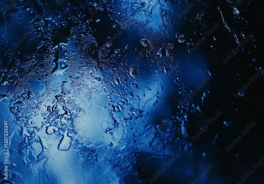Rainy Window with Droplets and Dark Blue Lighting for Abstract Background Rainy Window with Droplets and Dark Blue Lighting for Abstract Background